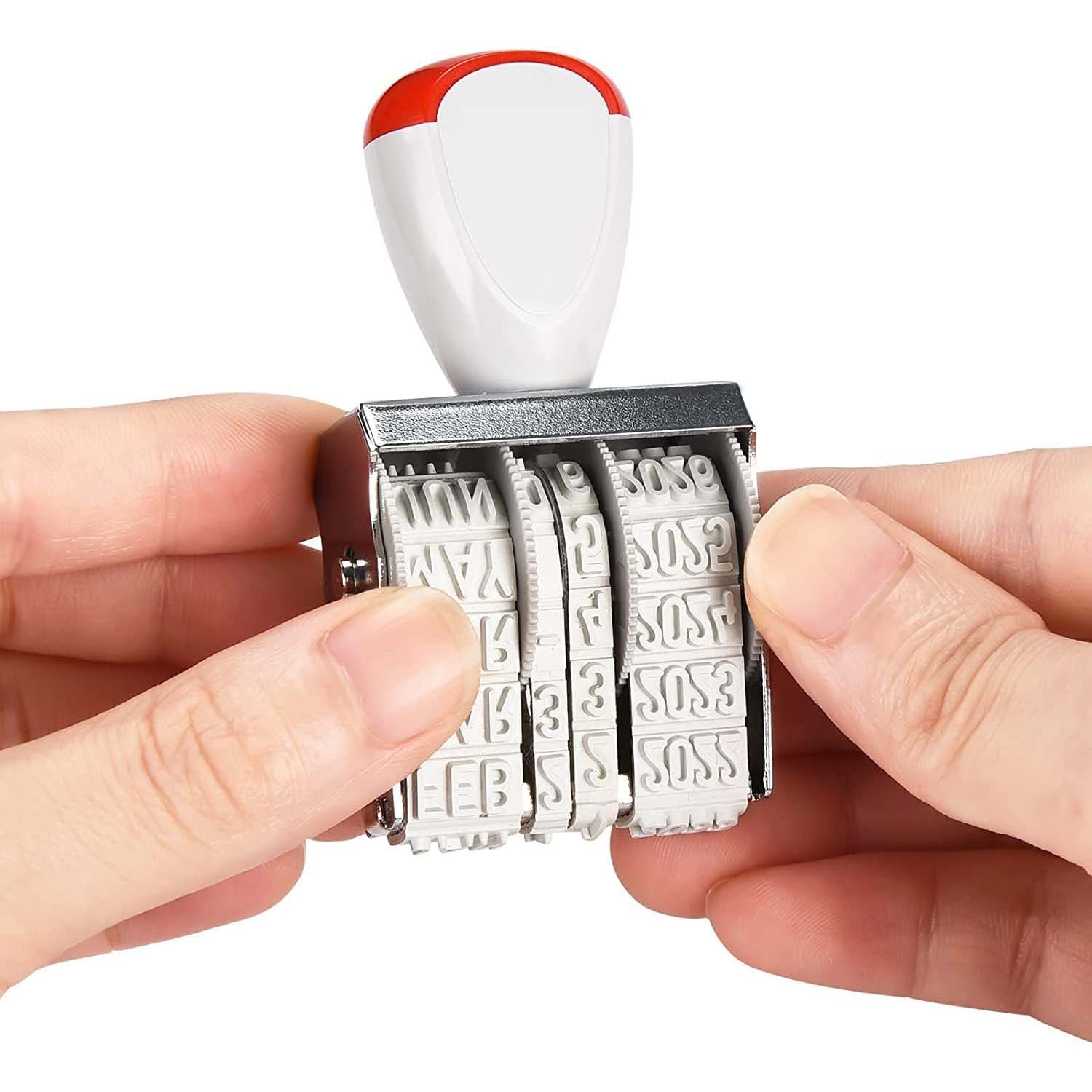 Date Stamp, Day, Month, Year Hand Rubber Expiry Date Stamps Durable Rotating Egg Date Stamper, Adjustable for Custom Use - Perfect for Home, School and Office Use