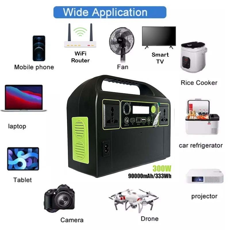 333Wh 300W Portable Power Station Storage - AC 220V/ QC 3.0/ 12V DC/ USB High Energy Bank Rechargeable Lithium Battery LED Light Charging Home Camping Standby Outage Emergency Backup Blackout RV