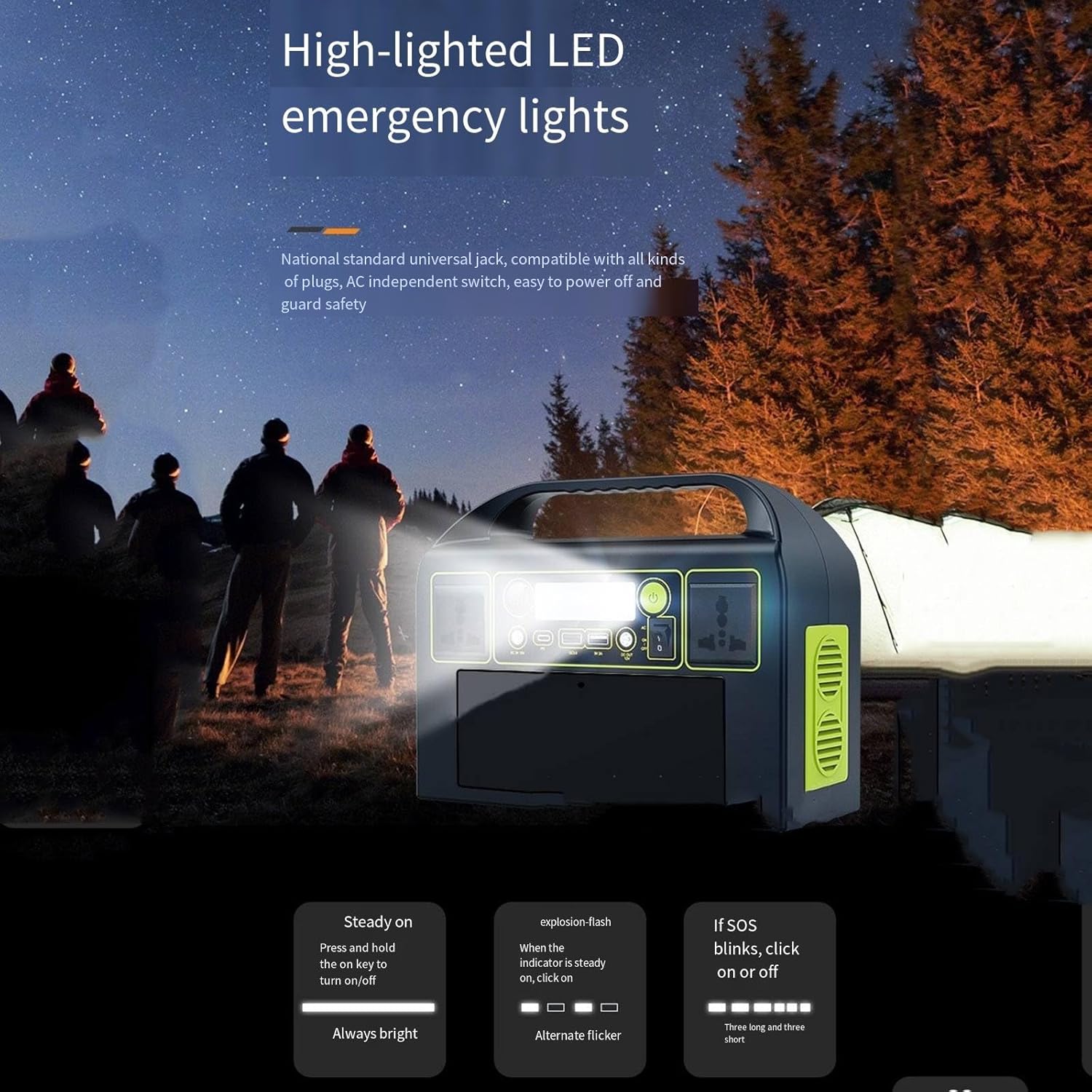 333Wh 300W Portable Power Station Storage - AC 220V/ QC 3.0/ 12V DC/ USB High Energy Bank Rechargeable Lithium Battery LED Light Charging Home Camping Standby Outage Emergency Backup Blackout RV