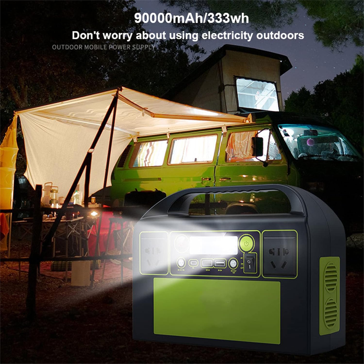 333Wh 300W Portable Power Station Storage - AC 220V/ QC 3.0/ 12V DC/ USB High Energy Bank Rechargeable Lithium Battery LED Light Charging Home Camping Standby Outage Emergency Backup Blackout RV