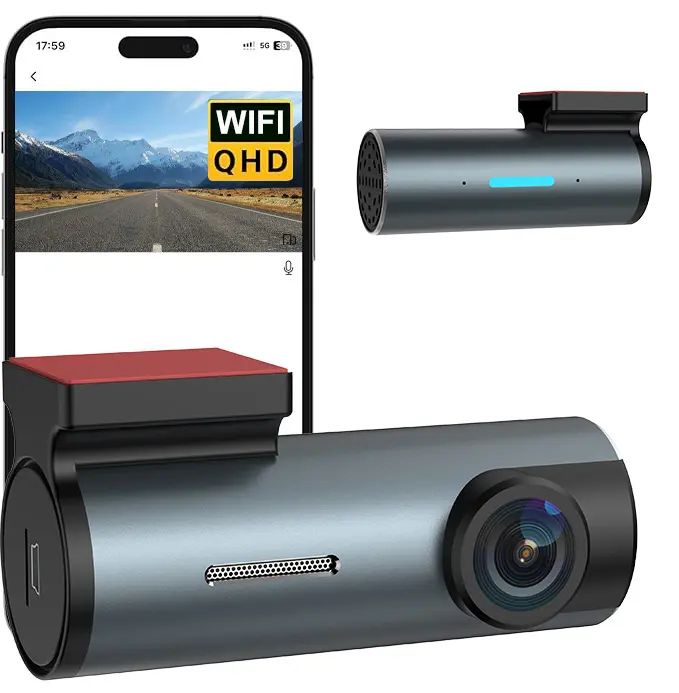 USB Wi-Fi 1080P Full HD Dash Cam Car Recorder with WiFi & APP, Easy to Stick, Night Vision, 24H Parking Mode, Loop Recording Hidden Driving Dashcam Camera, Adjustable arm,