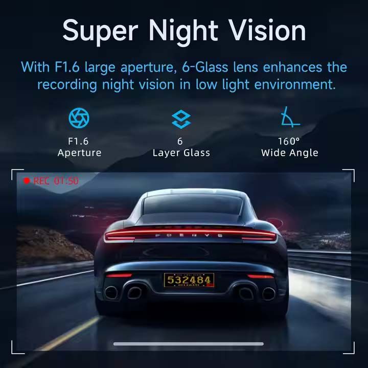 USB Wi-Fi 1080P Full HD Dash Cam Car Recorder with WiFi & APP, Easy to Stick, Night Vision, 24H Parking Mode, Loop Recording Hidden Driving Dashcam Camera, Adjustable arm,