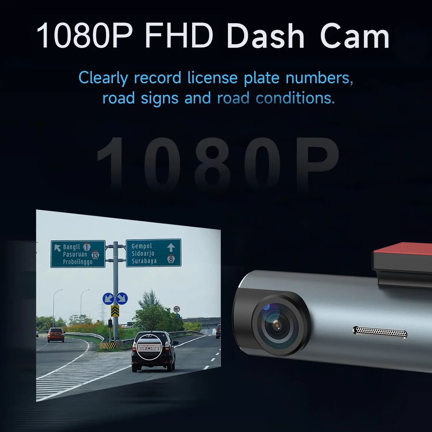 USB Wi-Fi 1080P Full HD Dash Cam Car Recorder with WiFi & APP, Easy to Stick, Night Vision, 24H Parking Mode, Loop Recording Hidden Driving Dashcam Camera, Adjustable arm,