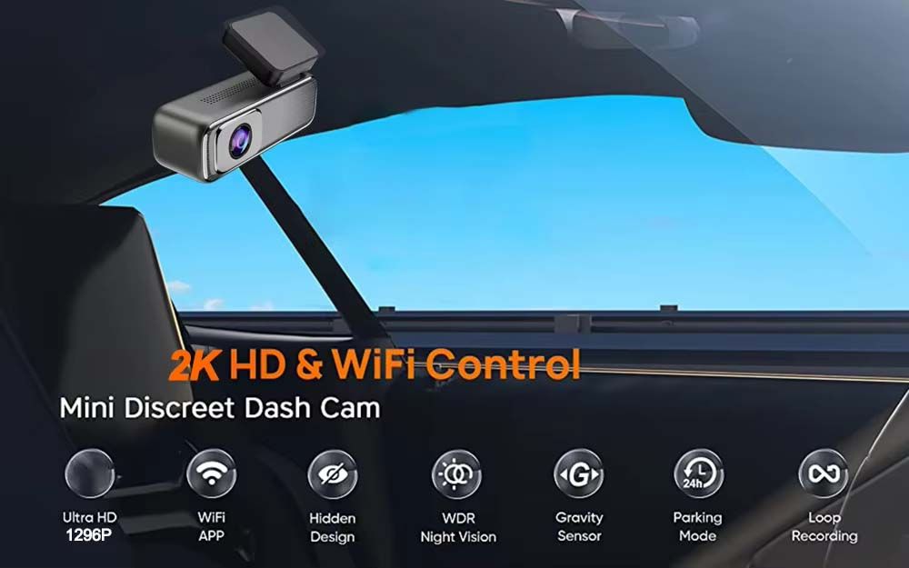 2K Dash Cam for Cars 1440p Front Camera for Vehicle WiFi APP Car DVR 24H Parking Monitor ACC Black Box Video Recorder Smart Motion & Collision Accident Detection Phone G-Sensors Night Vision Dashcam