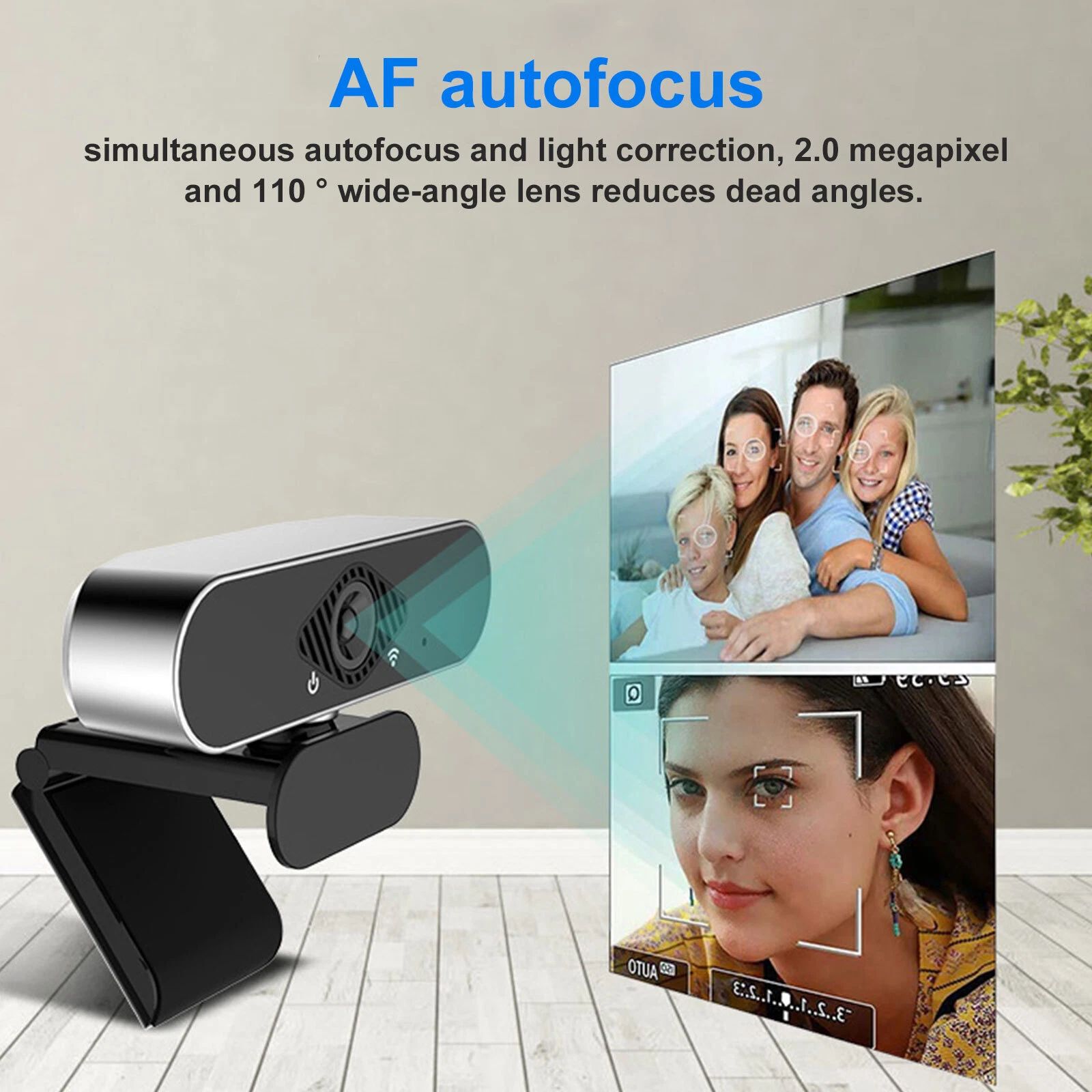 USB Webcam 1080P Full HD Auto Focusing Clip Web Cam Built-in Mic for Laptop Desktop PC + Mini Tripod Stand Microphone Video Call Streaming 1920x1080