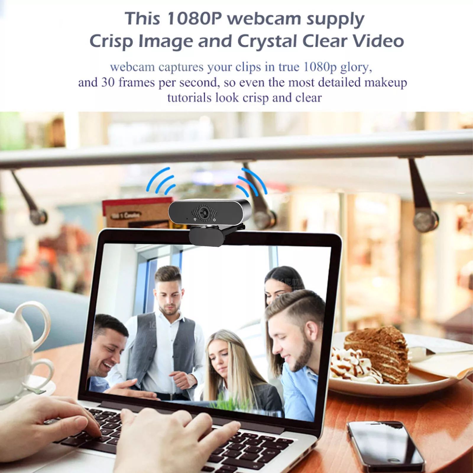 USB Webcam 1080P Full HD Auto Focusing Clip Web Cam Built-in Mic for Laptop Desktop PC + Mini Tripod Stand Microphone Video Call Streaming 1920x1080