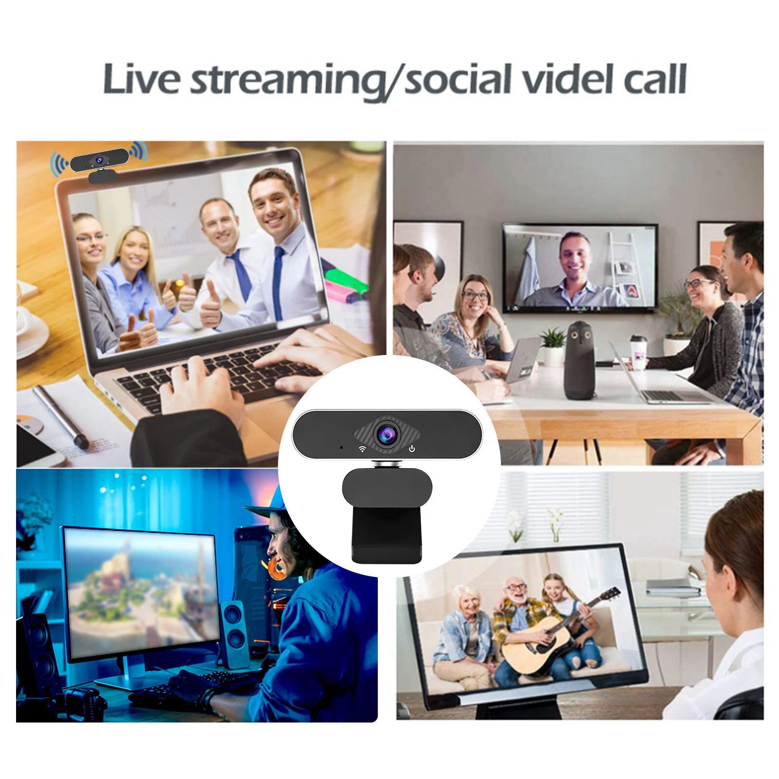 USB Webcam 1080P Full HD Auto Focusing Clip Web Cam Built-in Mic for Laptop Desktop PC + Mini Tripod Stand Microphone Video Call Streaming 1920x1080