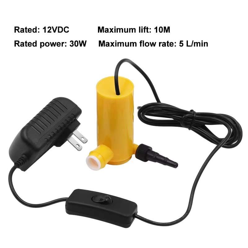 Electric 12V 30W Mini Submersible Water Pump Power Adapter Maximum Lift 10M Micro Easily Carry Discharge Head Domestic Aquarium Fish Tank with Three-Gear Water Inlet Angle Grinder Guard Slotting Dust