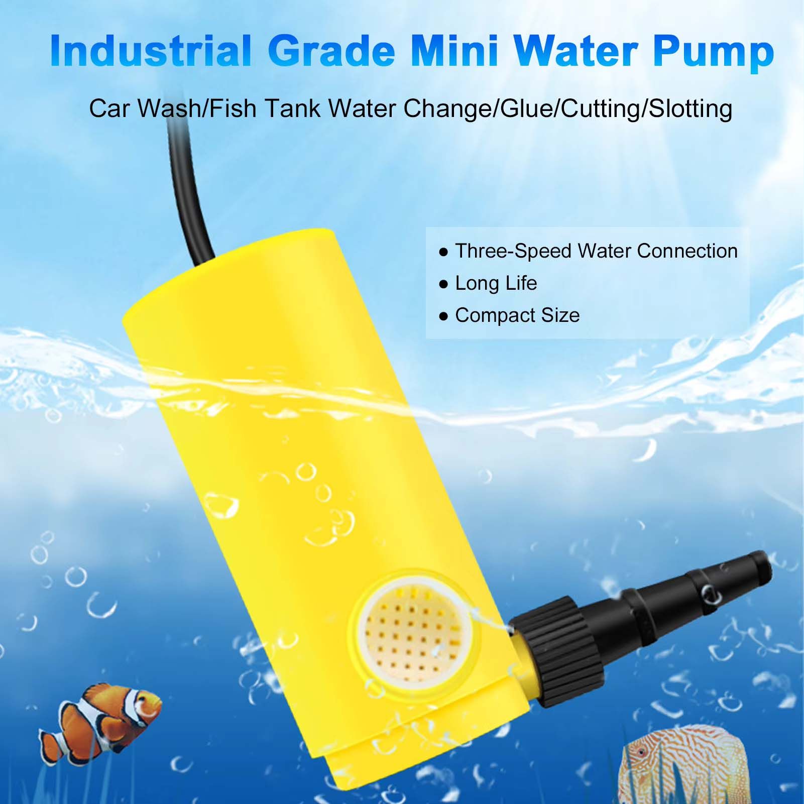 Electric 12V 30W Mini Submersible Water Pump Power Adapter Maximum Lift 10M Micro Easily Carry Discharge Head Domestic Aquarium Fish Tank with Three-Gear Water Inlet Angle Grinder Guard Slotting Dust