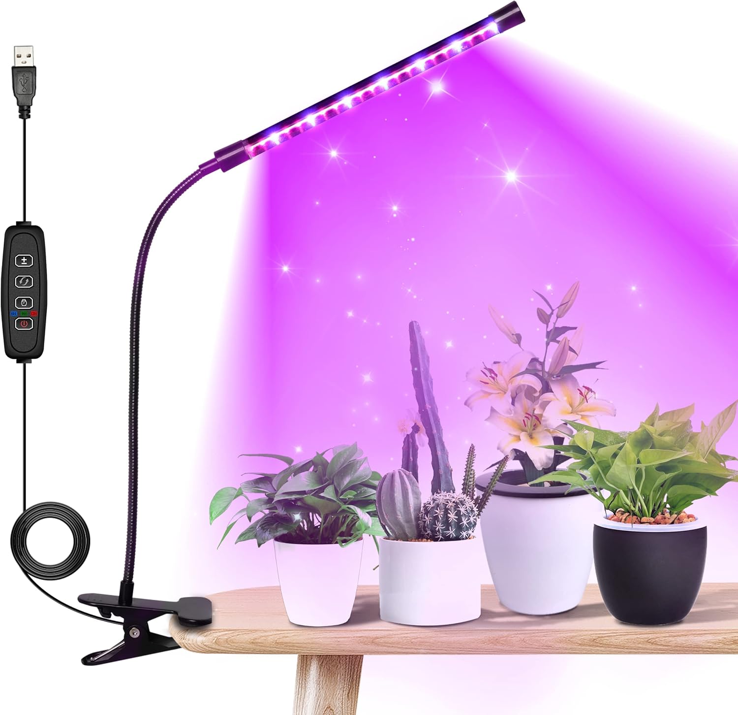 Red & Blue USB LED Plant Grow Light Strips Full Spectrum for Indoor Plants with Auto ON/Off 3/9/12H Timer, 10 Dimmable Levels Per Tube, Artificial UV Sunlike Grow Lamp for Hydroponics Succulent, Singl