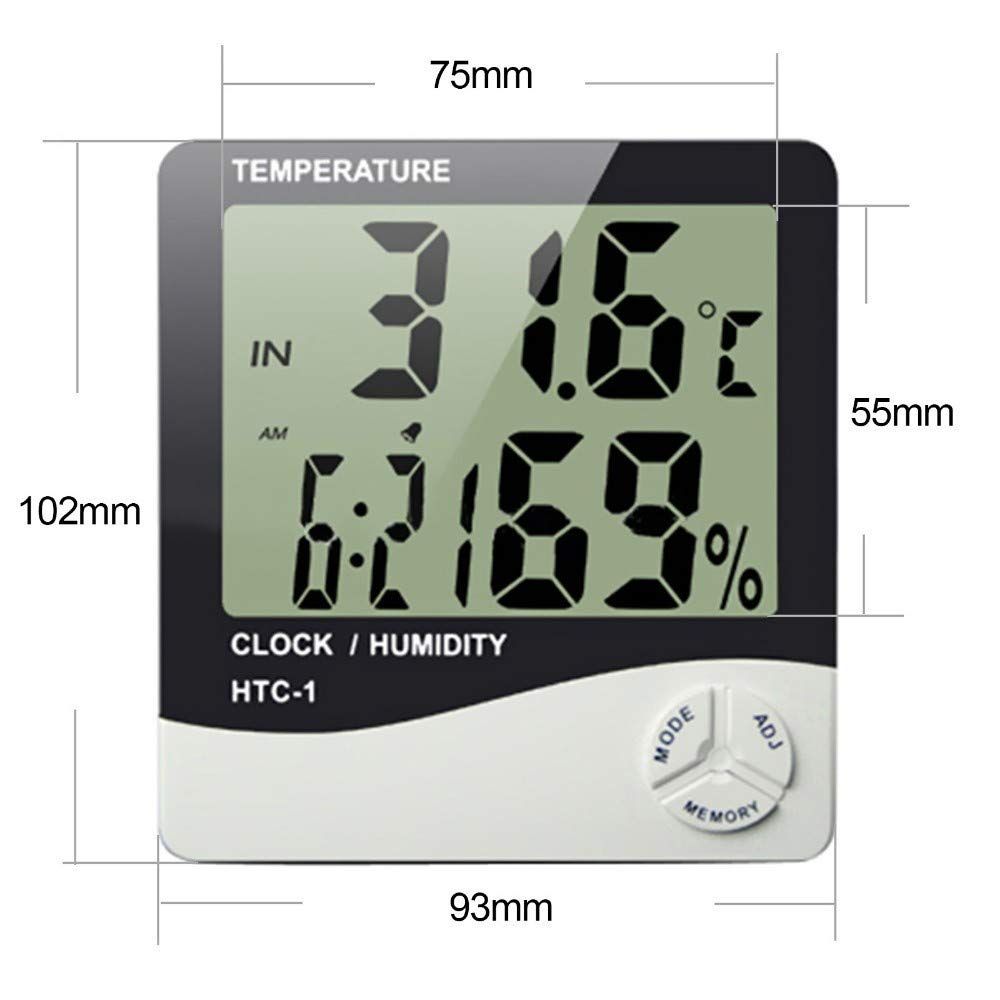 Alarm Clock + Temperature + Humidity + Calendar HTC-1  Desktop LCD Digital Office Date Hygrometer Time Thermometer 5 Functions Indoor Medical Large Screen Desktop Stand & Wall Mount White Weather Stat