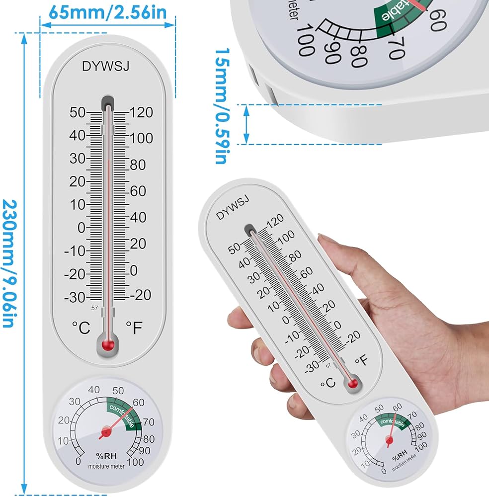 Analog Mechanical Thermohygrometers, Indoor/Outdoor Thermometer Wall Humidity Meter Vertical and Hygrometer Wireless Temperature Gauge with Fahrenheit/Celsius Monitor, White, 3 Count