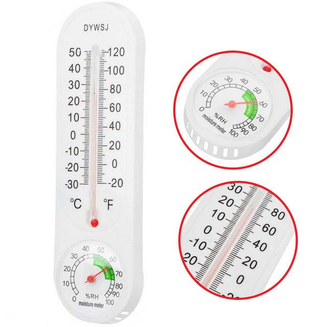 Analog Mechanical Thermohygrometers, Indoor/Outdoor Thermometer Wall Humidity Meter Vertical and Hygrometer Wireless Temperature Gauge with Fahrenheit/Celsius Monitor, White, 3 Count