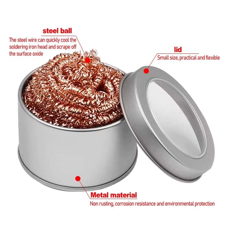 Solder Tip Cleaner Cleaning Ball Desoldering Soldering Iron Mesh Filter Nozzle Copper Wire Metal Dross Box Clean Ball Welding Tips