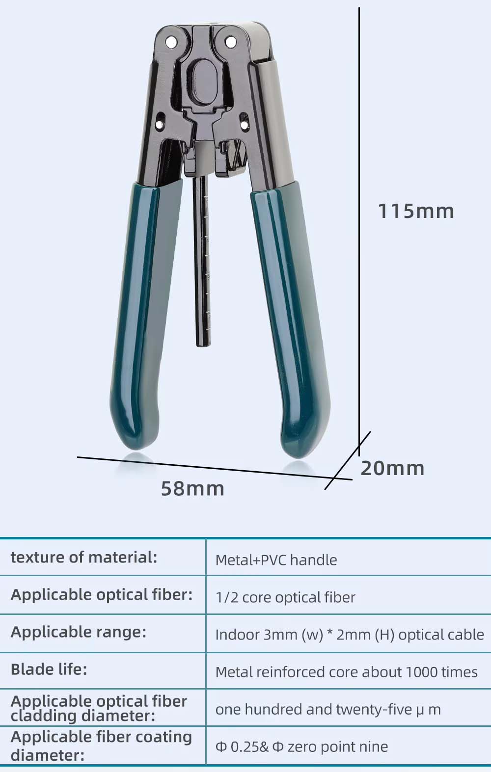 Fiber Optic Cable Stripper with Scale for FTTH, Stripping Pliers Jacket Technician, Network Installer Horizontal Vertical Direction Blade 1/2 Core