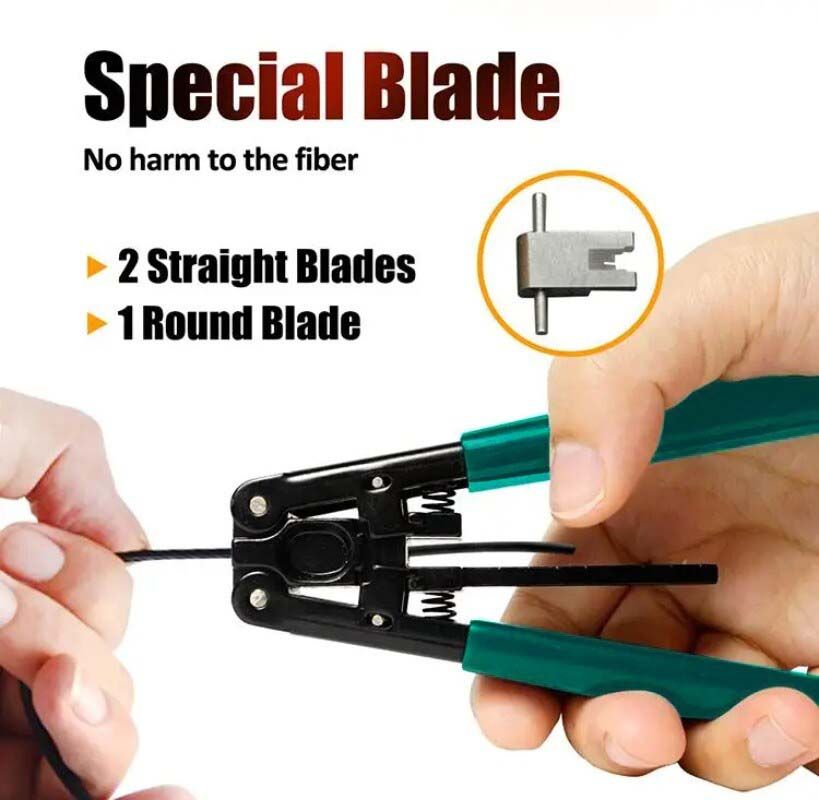 Fiber Optic Cable Stripper with Scale for FTTH, Stripping Pliers Jacket Technician, Network Installer Horizontal Vertical Direction Blade 1/2 Core