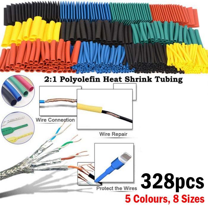 328Pcs/set Wire Heat Shrink Tubing Kit Sleeving Wrap Car Electrical Cable Tube kits Tube Polyolefin Insulation Wiring Repair Protection 8 Sizes Mixed Color Assorted Thermal Insulated