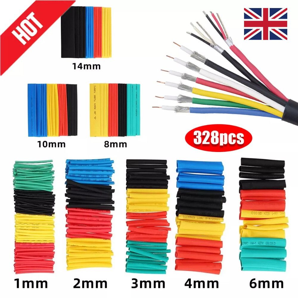 328Pcs/set Wire Heat Shrink Tubing Kit Sleeving Wrap Car Electrical Cable Tube kits Tube Polyolefin Insulation Wiring Repair Protection 8 Sizes Mixed Color Assorted Thermal Insulated