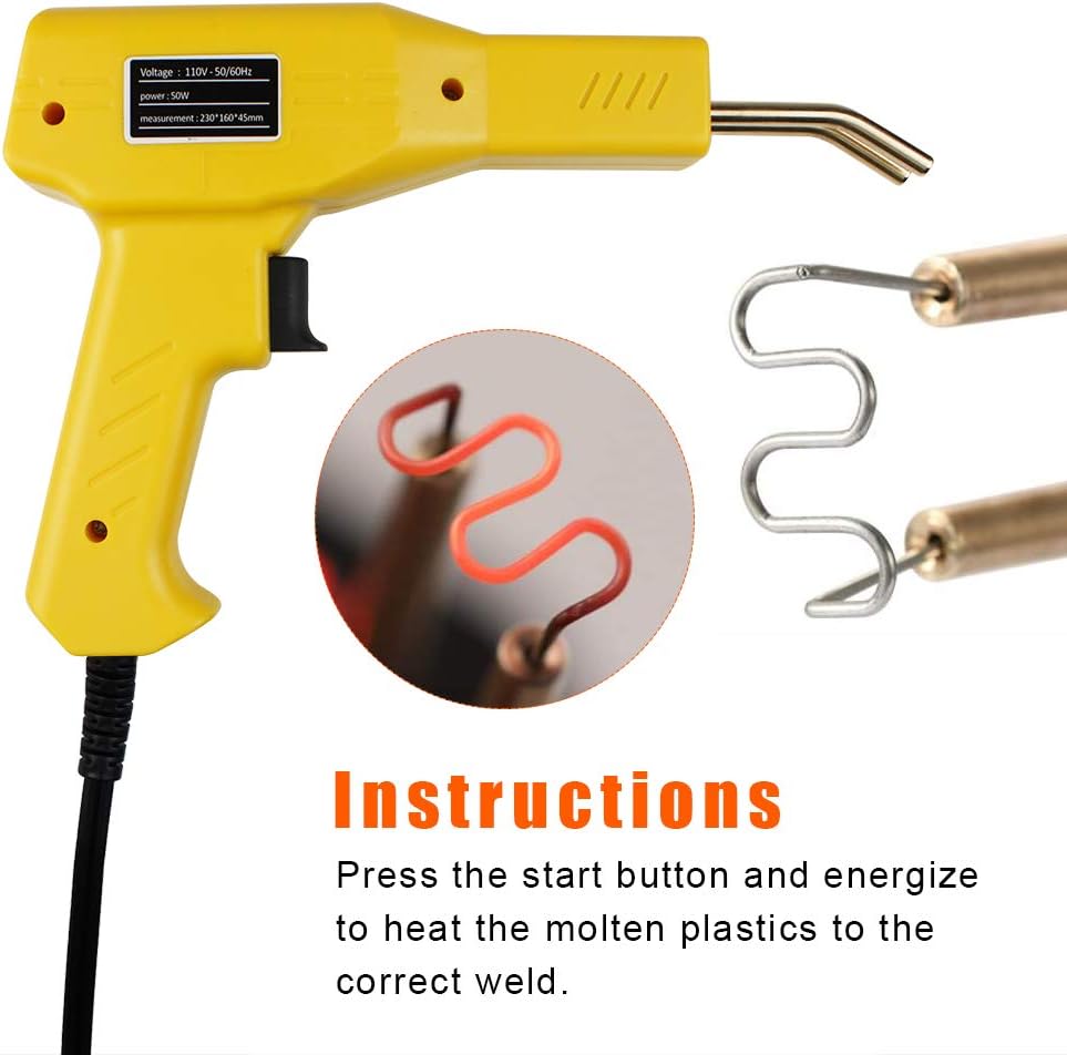 Plastic Welder Kit, 200 Staples 50W Hot Stapler Plastic Welding Machine, Handy Gun Car Bumper Repair, Bodywork Fender Fairing Electric 220V UK Plug Handheld PVC Welding Systems Include 4 Types Hot Wav