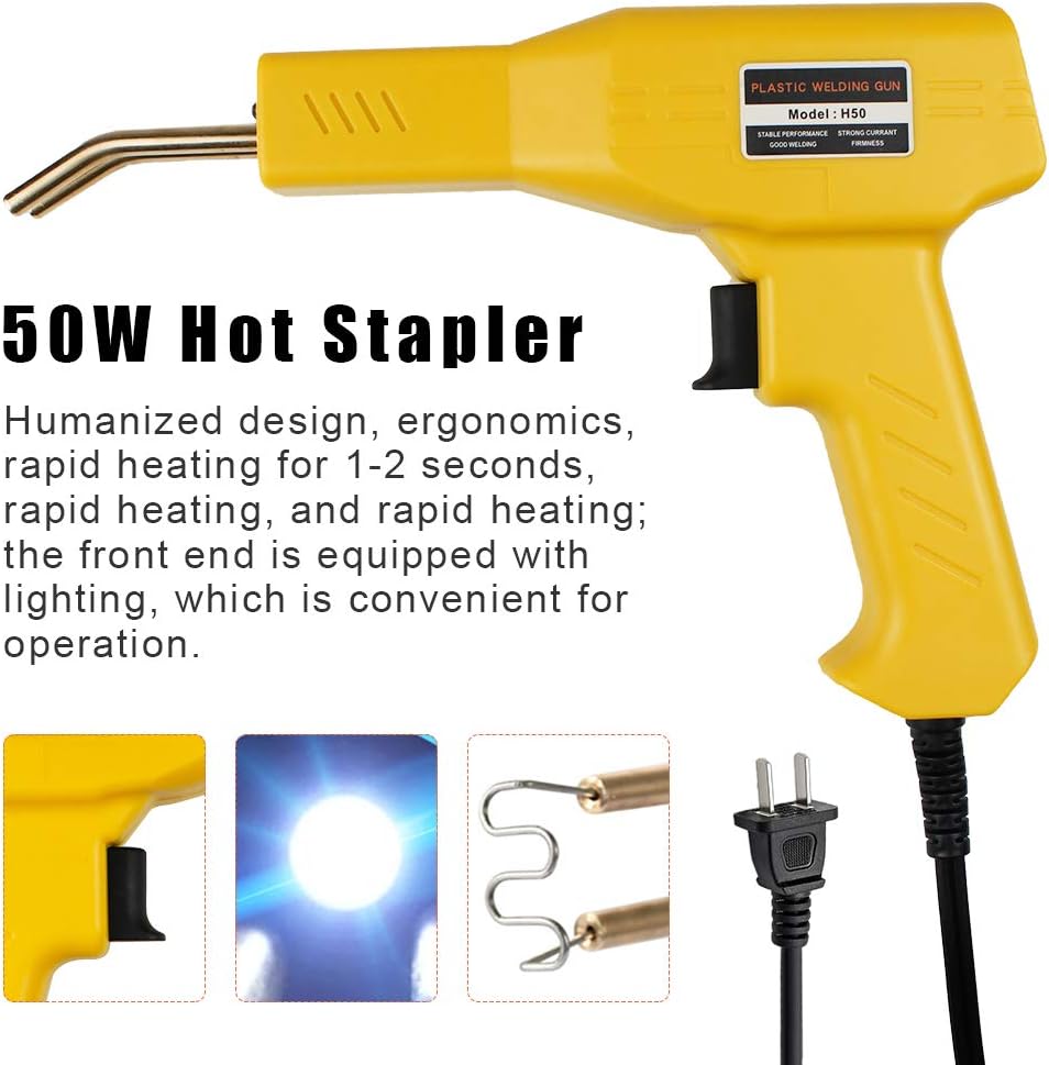 Plastic Welder Kit, 200 Staples 50W Hot Stapler Plastic Welding Machine, Handy Gun Car Bumper Repair, Bodywork Fender Fairing Electric 220V UK Plug Handheld PVC Welding Systems Include 4 Types Hot Wav