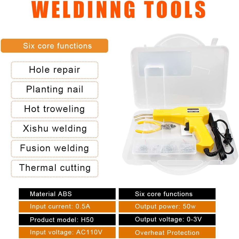 Plastic Welder Kit, 200 Staples 50W Hot Stapler Plastic Welding Machine, Handy Gun Car Bumper Repair, Bodywork Fender Fairing Electric 220V UK Plug Handheld PVC Welding Systems Include 4 Types Hot Wav