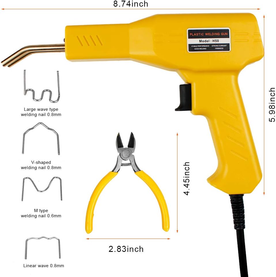 Plastic Welder Kit, 200 Staples 50W Hot Stapler Plastic Welding Machine, Handy Gun Car Bumper Repair, Bodywork Fender Fairing Electric 220V UK Plug Handheld PVC Welding Systems Include 4 Types Hot Wav