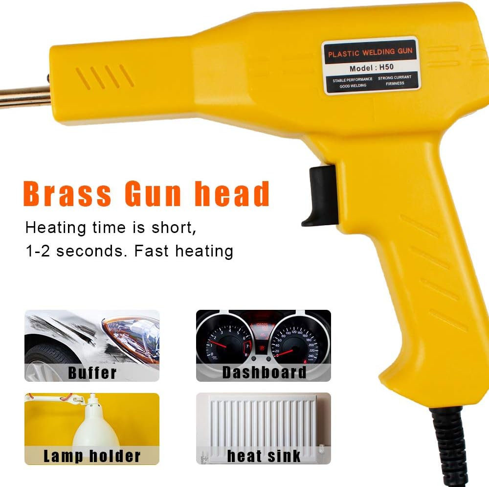 Plastic Welder Kit, 200 Staples 50W Hot Stapler Plastic Welding Machine, Handy Gun Car Bumper Repair, Bodywork Fender Fairing Electric 220V UK Plug Handheld PVC Welding Systems Include 4 Types Hot Wav