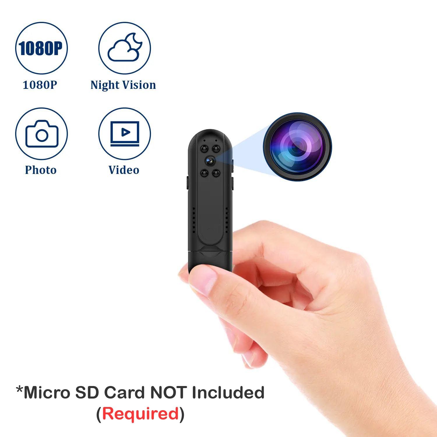 1080P Small Pocket Video Camera 12 Megapixel L8 Body Back Clip On + IR Night Vision Conference Personal Mini Camcorder with Audio Loop Recording Time Stamp for Meetings Lectures Hidden Spying Motion D
