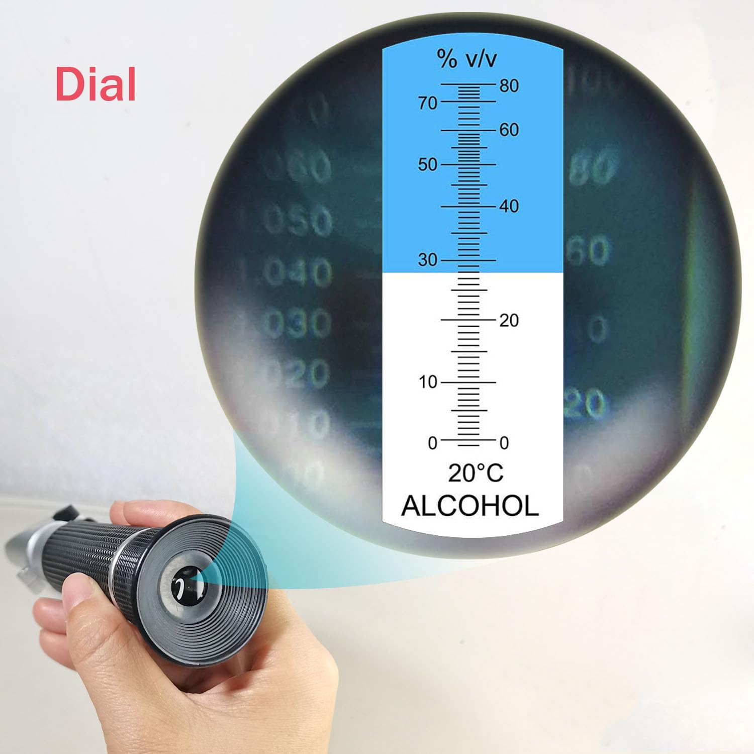 Alcohol Refractometer Liquor Concentration Tester with ATC 0~80% VOL Volume, Optical Handheld Meter for Distilled Beverages Making Homebrew Spirits, Whiskey, Brandy, Vodka, Gin v/v