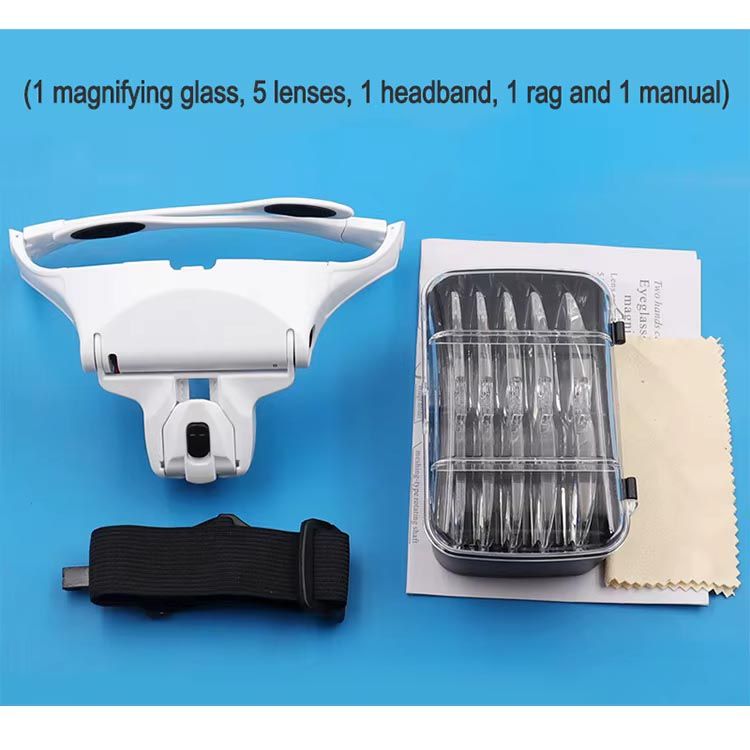 5 Lens Magnifying Glasses with LED Head Lamp Loupe Jeweler Eyeglasses Tool Optical Glass Jewelry Work Watch Mobile Phone Repair Microblading Tattoo Magnifier Headband