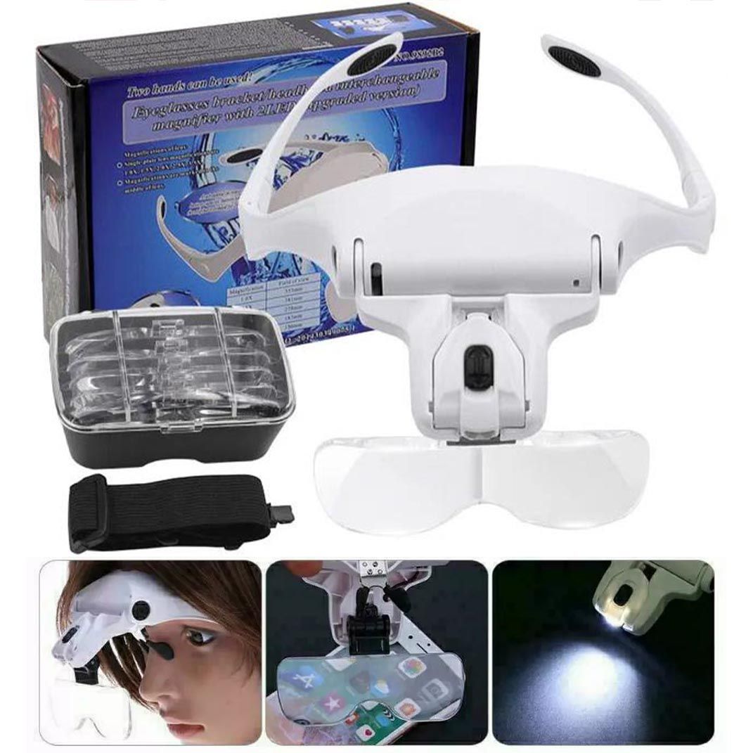 5 Lens Magnifying Glasses with LED Head Lamp Loupe Jeweler Eyeglasses Tool Optical Glass Jewelry Work Watch Mobile Phone Repair Microblading Tattoo Magnifier Headband