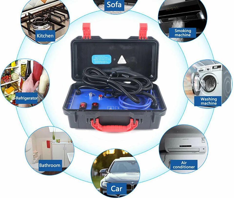 3000W Commercial Steam Cleaner High Pressure, Heavy Duty Portable Pressurized Steamer for Engine Cleaning, Car Wash Detailing, High Temperature, Home Use, Floor, Upholstery 220-240V Tool Box