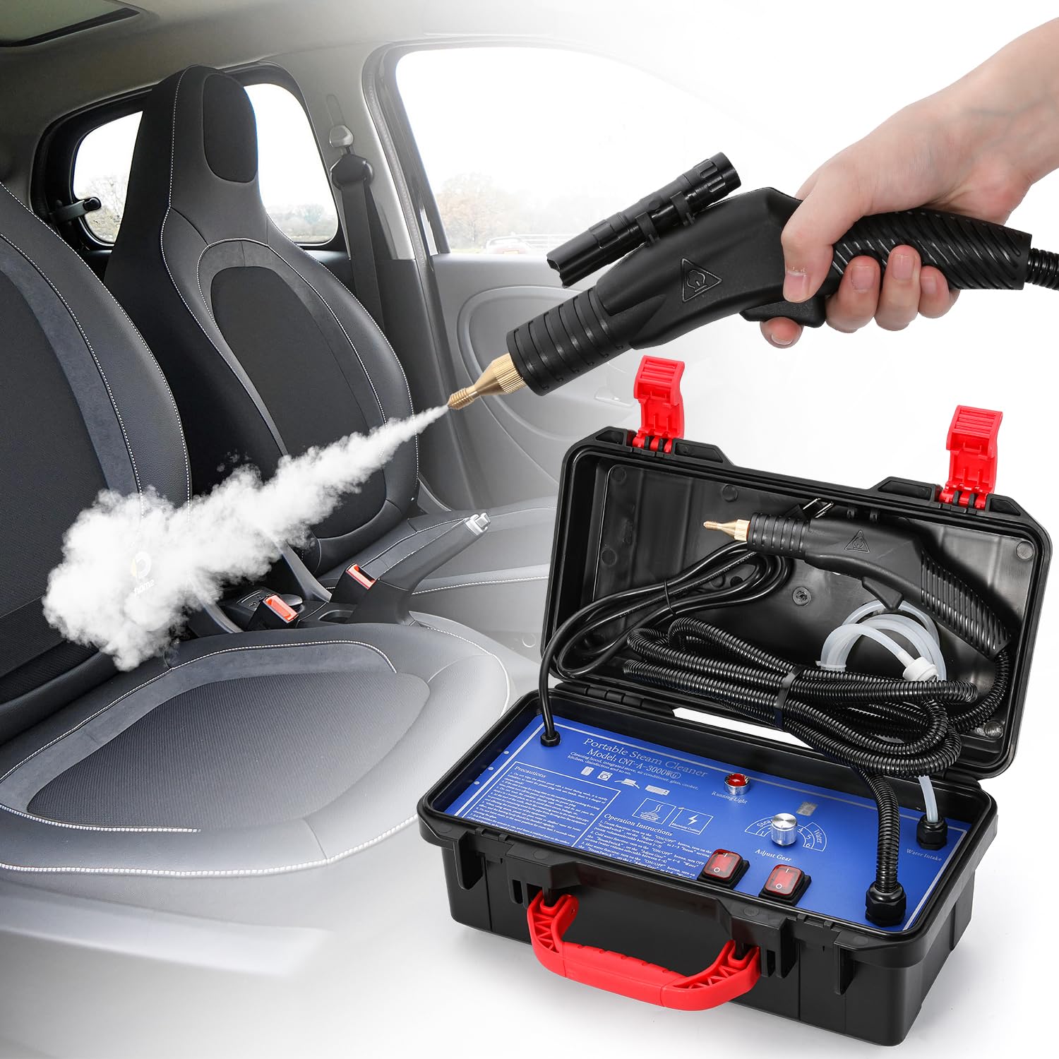 3000W Commercial Steam Cleaner High Pressure, Heavy Duty Portable Pressurized Steamer for Engine Cleaning, Car Wash Detailing, High Temperature, Home Use, Floor, Upholstery 220-240V Tool Box