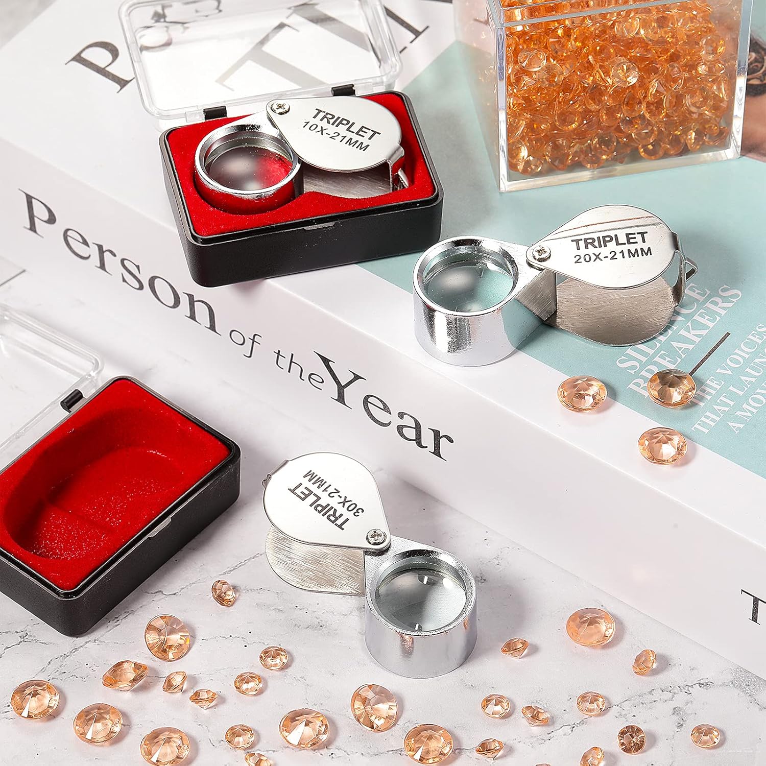 10X / 20X / 30X Jeweler Loupe Glass Diamond Checking Metal Round Body Jewelers Eye Loupe Magnifier Professional Magnifying 21mm Lens Diameter Silver Color for Jewelry Coins Gems Stamps Watches Electro
