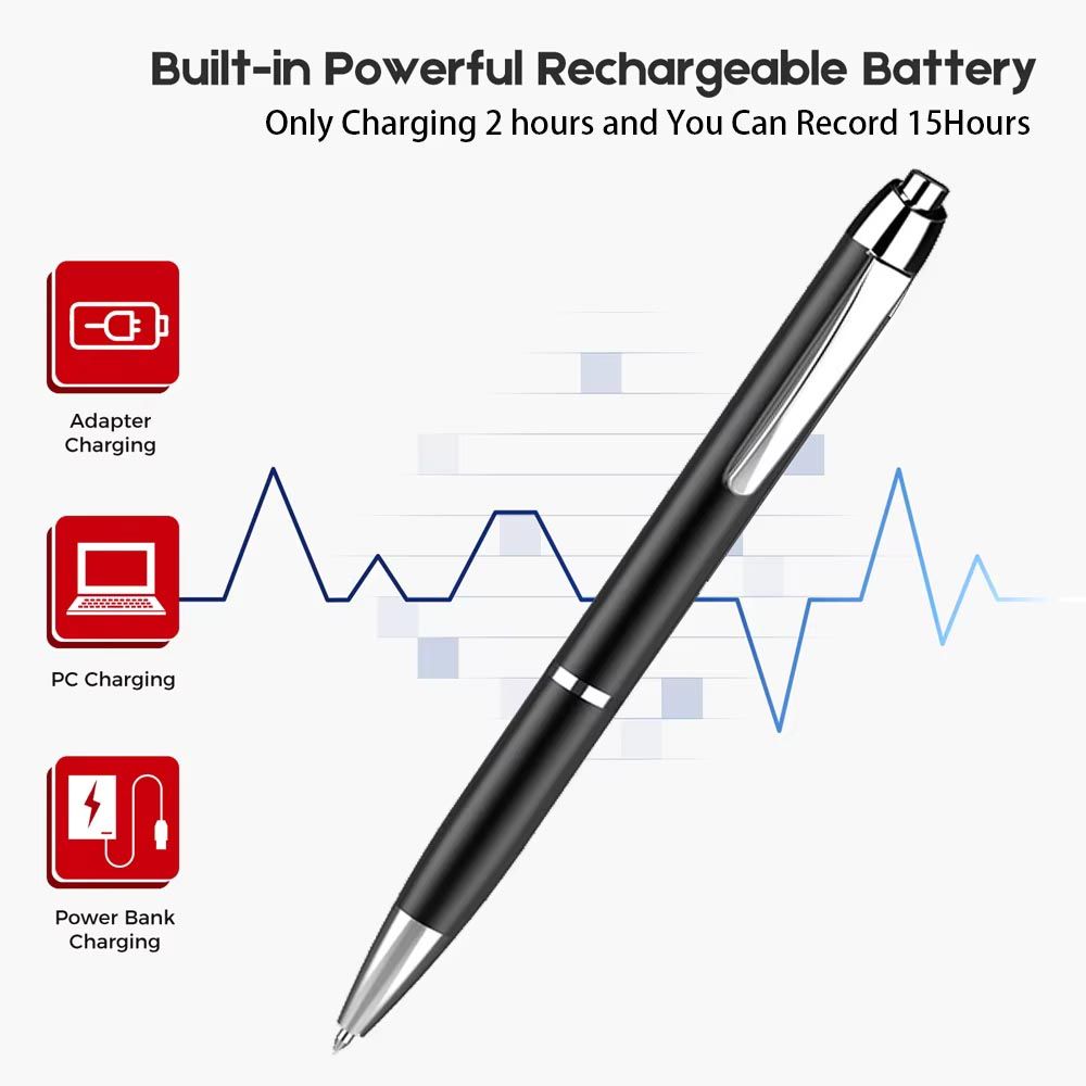 64GB Spy/Secret Voice Recorder Pen & MP3 Player Digital Noise Reduction Intelligent Power Detection V85 Sound Recording Voice Activated Writing Dictaphone USB Cable Earplug for Interview Lecture Meeti