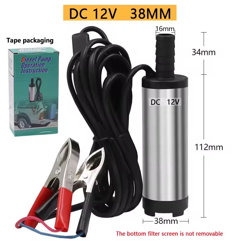 Car Oil Suction Transfer Pump Diesel Fuel Water DC 12V Electric Stainless Steel 38MM Transfer Suction Submersible Pump Refueling Tool Built-in filter