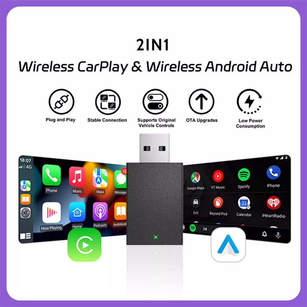 Wired To Wireless CarPlay & Android Auto Smart Mini USB Plug and Play Adapter Bluetooth-Compatible 5.0 for OEM Car Systems Box High Performance Dongle - Music Spotify for Audi Golf Peugeot Mazda KIA M
