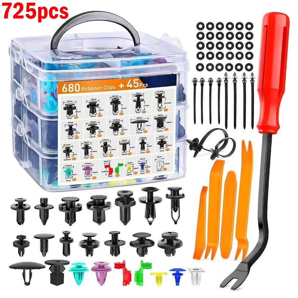 725Pcs Car Push Retainer Clips Auto Fasteners Mixed Assortment 23 Most Popular Sizes Nylon Bumper Fender Rivets with 10 Cable Ties and Remover Dashboard Trim Panel Shield Engine Cover for Toyota Subar