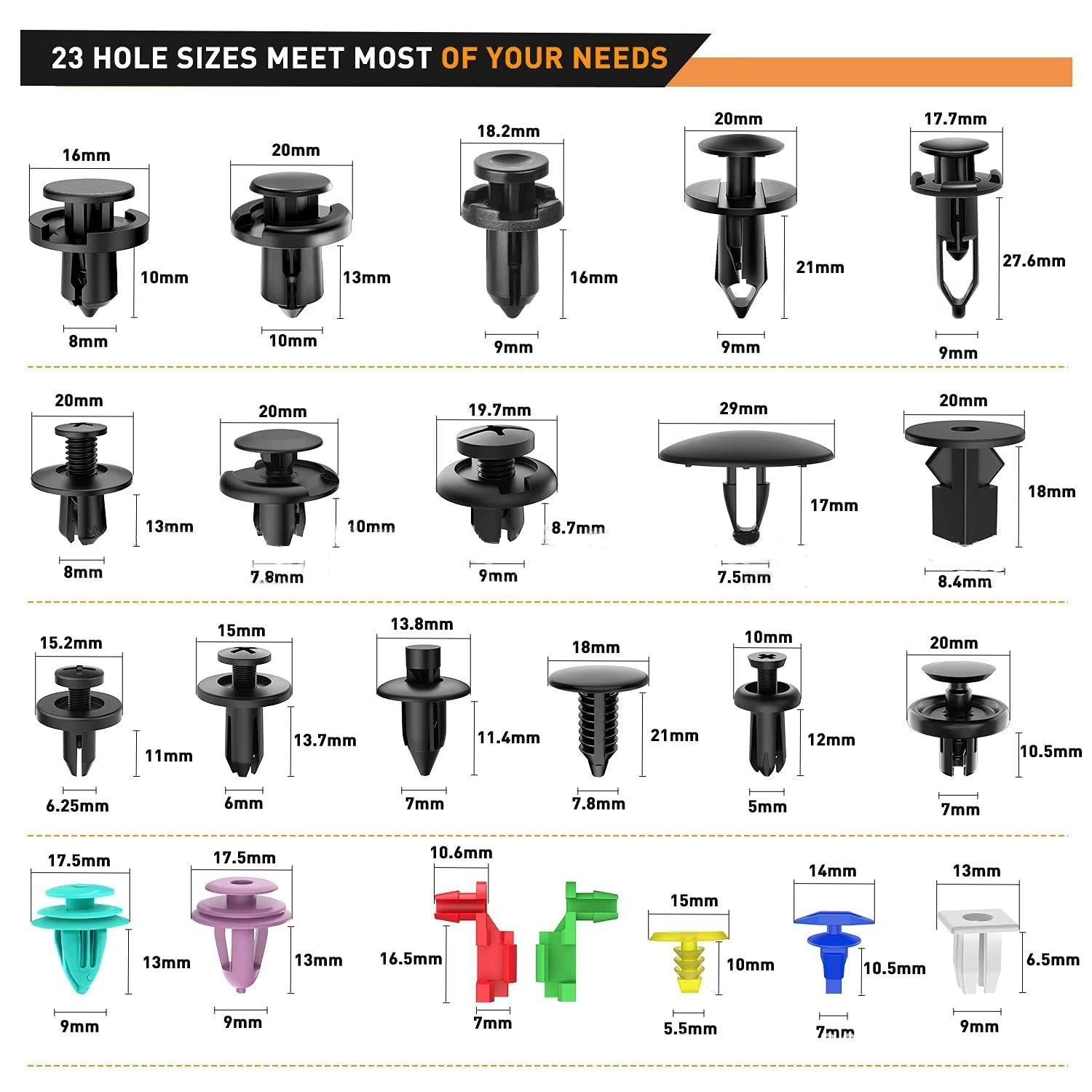725Pcs Car Push Retainer Clips Auto Fasteners Mixed Assortment 23 Most Popular Sizes Nylon Bumper Fender Rivets with 10 Cable Ties and Remover Dashboard Trim Panel Shield Engine Cover for Toyota Subar