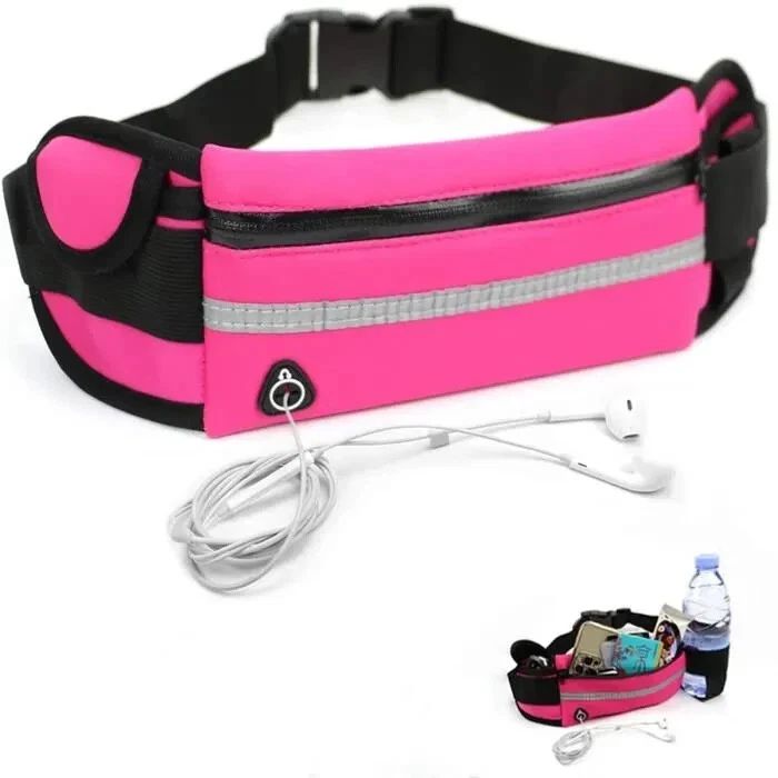 Running Belt 3 Pocket Waist Bag Fitness Light Walking Jogging Exercise with Safety Reflector Breathable Fanny Pack Waterproof Adjustable Travel Pink Creative Casual Fitted Phone Pouch Essential for Ou