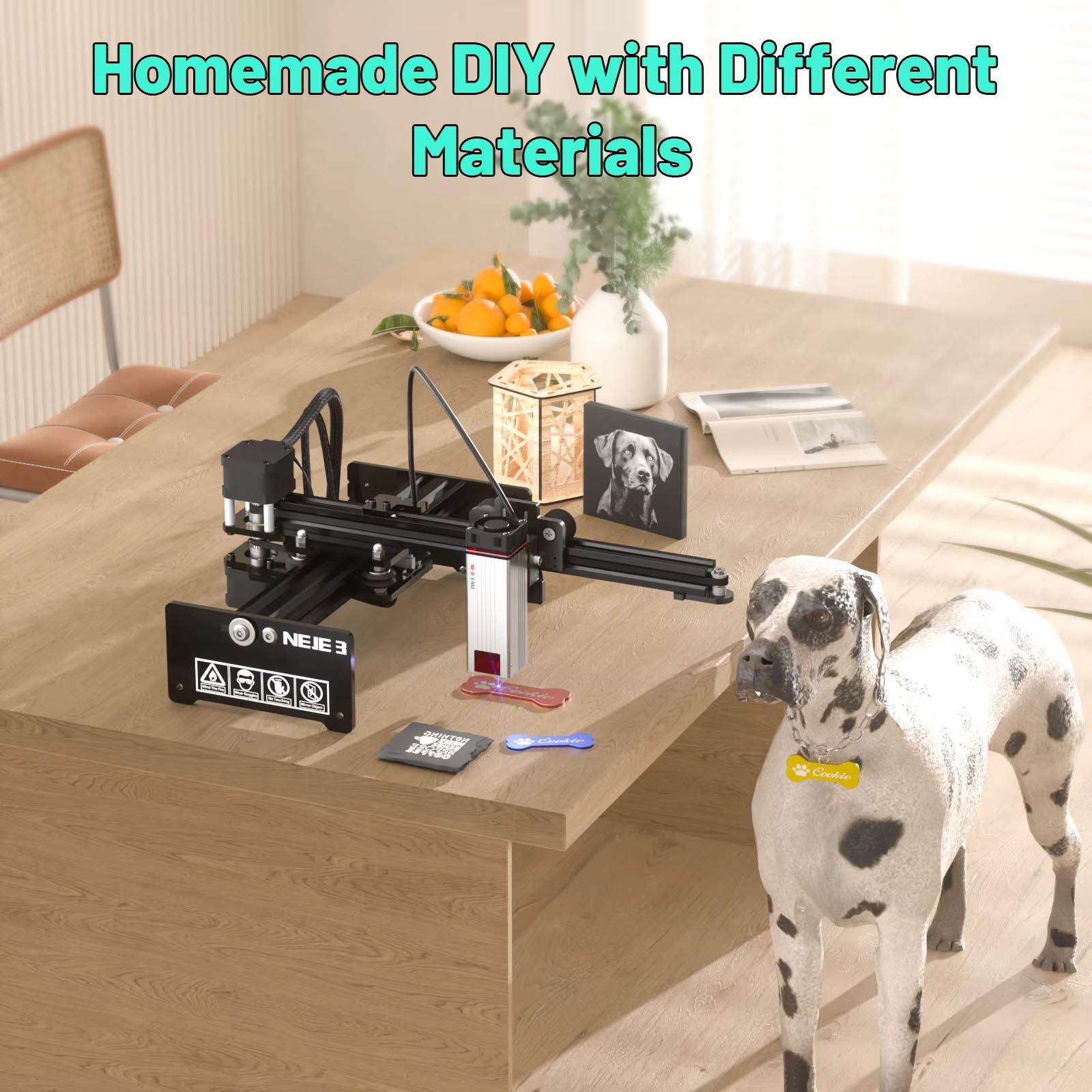 NEJE 5 E40 100W Laser Engraver for Stainless Steel Metal Stone 170*170mm Mini Wood Acrylic Cutting Machine Quick Focus Wifi Control Move Protection Android/Apple App Support CNC Engraving Jewelry DIY