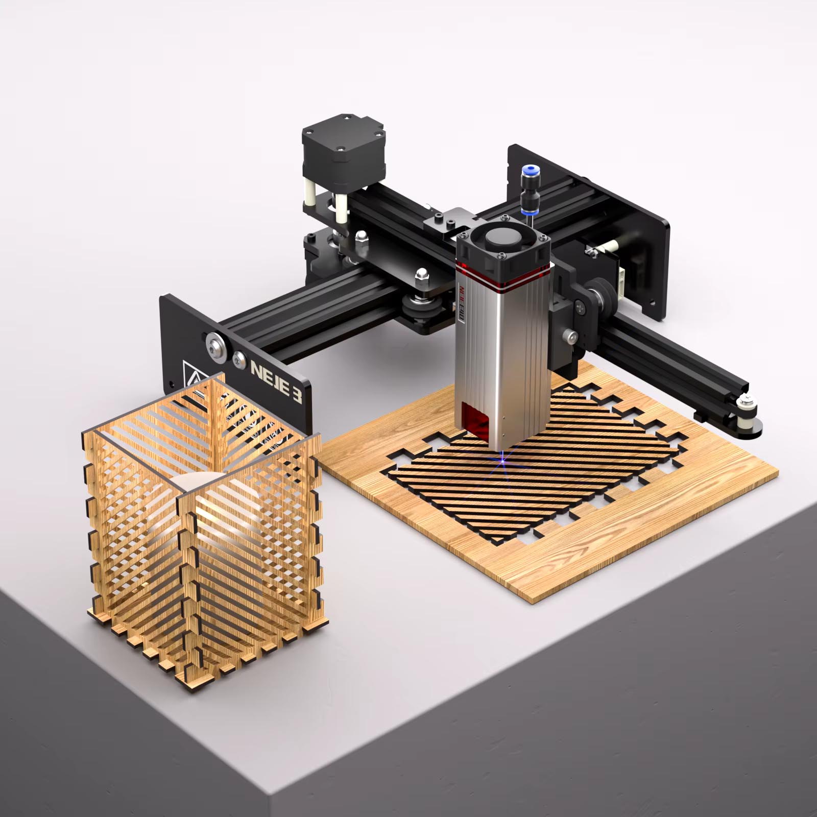NEJE 5 E40 100W Laser Engraver for Stainless Steel Metal Stone 170*170mm Mini Wood Acrylic Cutting Machine Quick Focus Wifi Control Move Protection Android/Apple App Support CNC Engraving Jewelry DIY