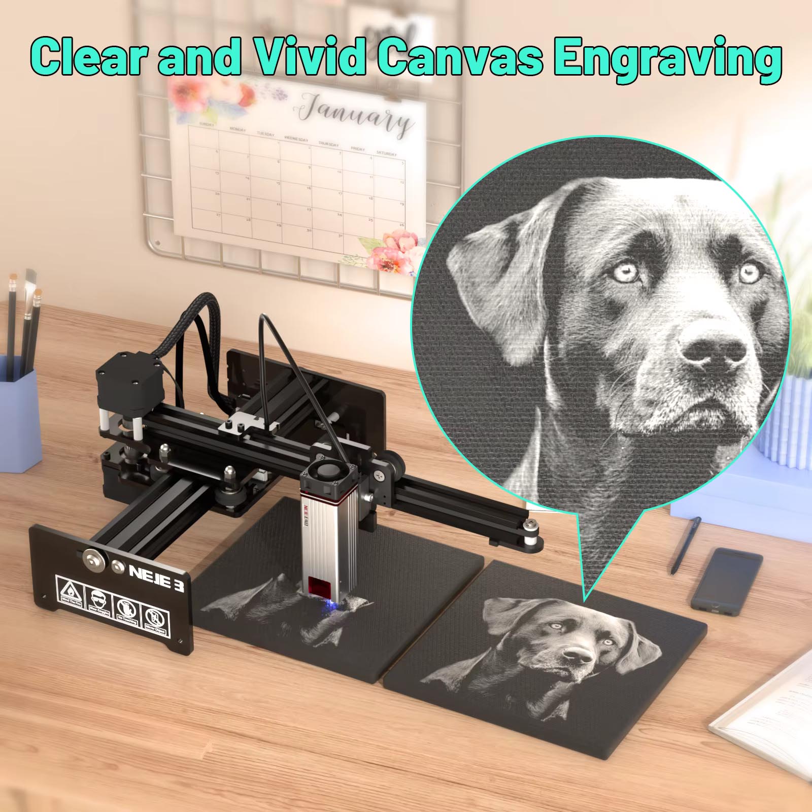 NEJE 5 E40 100W Laser Engraver for Stainless Steel Metal Stone 170*170mm Mini Wood Acrylic Cutting Machine Quick Focus Wifi Control Move Protection Android/Apple App Support CNC Engraving Jewelry DIY