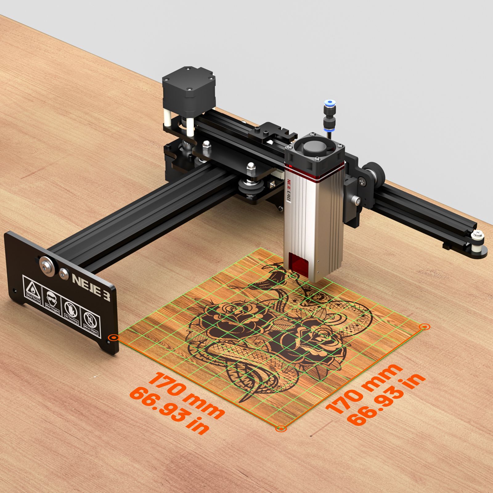 NEJE 5 E40 100W Laser Engraver for Stainless Steel Metal Stone 170*170mm Mini Wood Acrylic Cutting Machine Quick Focus Wifi Control Move Protection Android/Apple App Support CNC Engraving Jewelry DIY