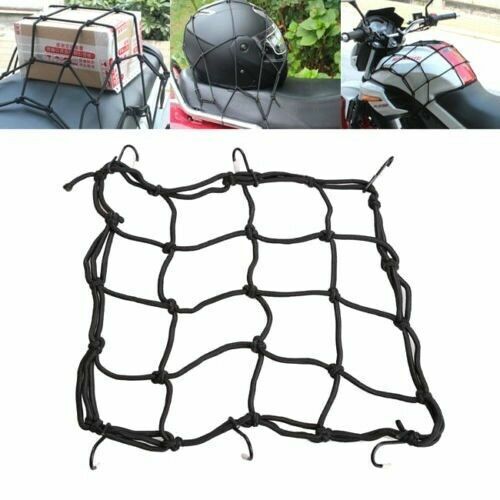 6-Hook Cargo Stretch Net Motorcycle Helmet Car Mesh Luggage Tie Down Adjustable Black Elastic Bungee Cord 40x40cm Bicycle Vehicles Bike Scooter