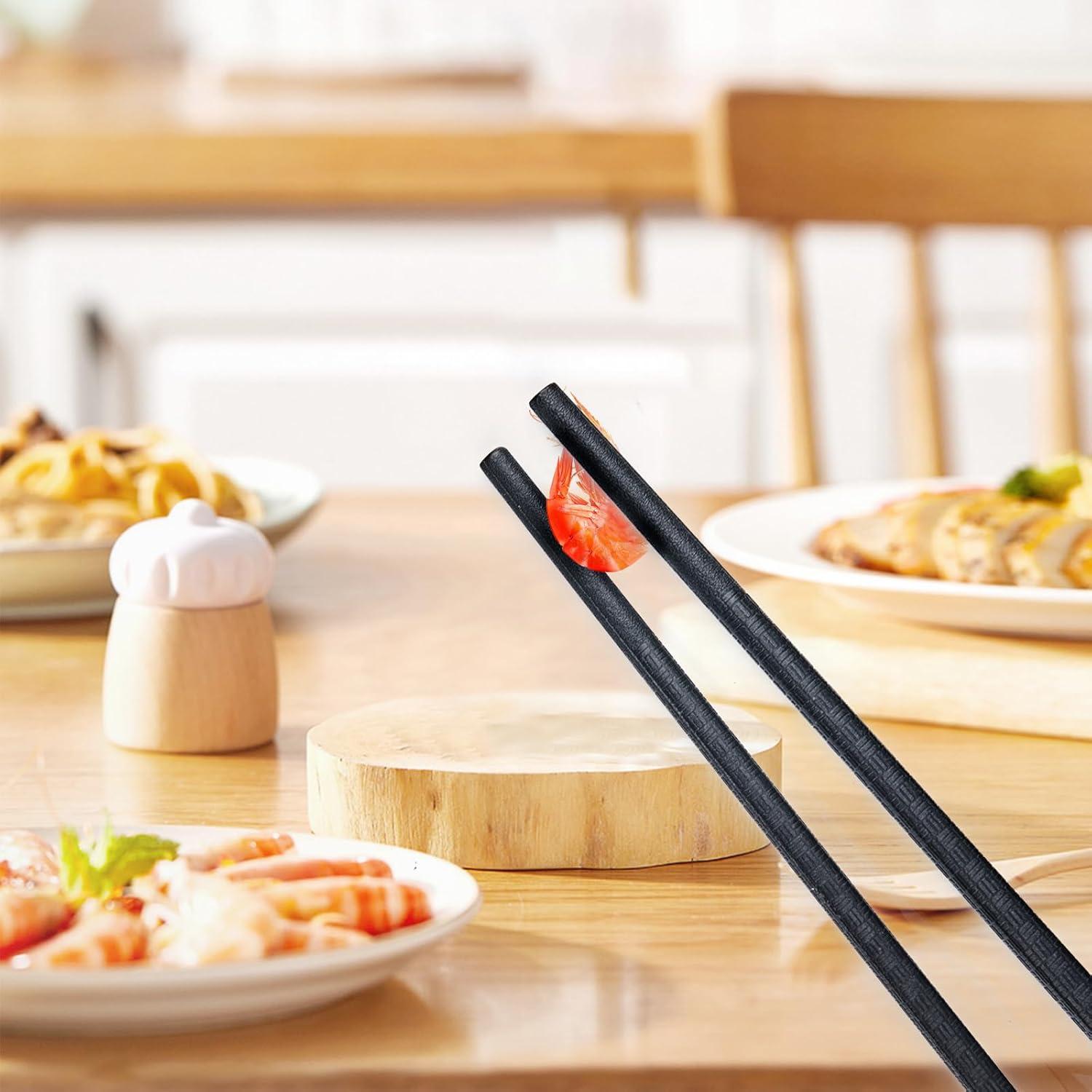 10pcs(5pairs) Alloy Lightweight Chopsticks Reusable 9.3 inches, Non-Slip, Black, Classic Luxury Fiber Glass Chop Sticks Hand Wash Hotels Restaurants