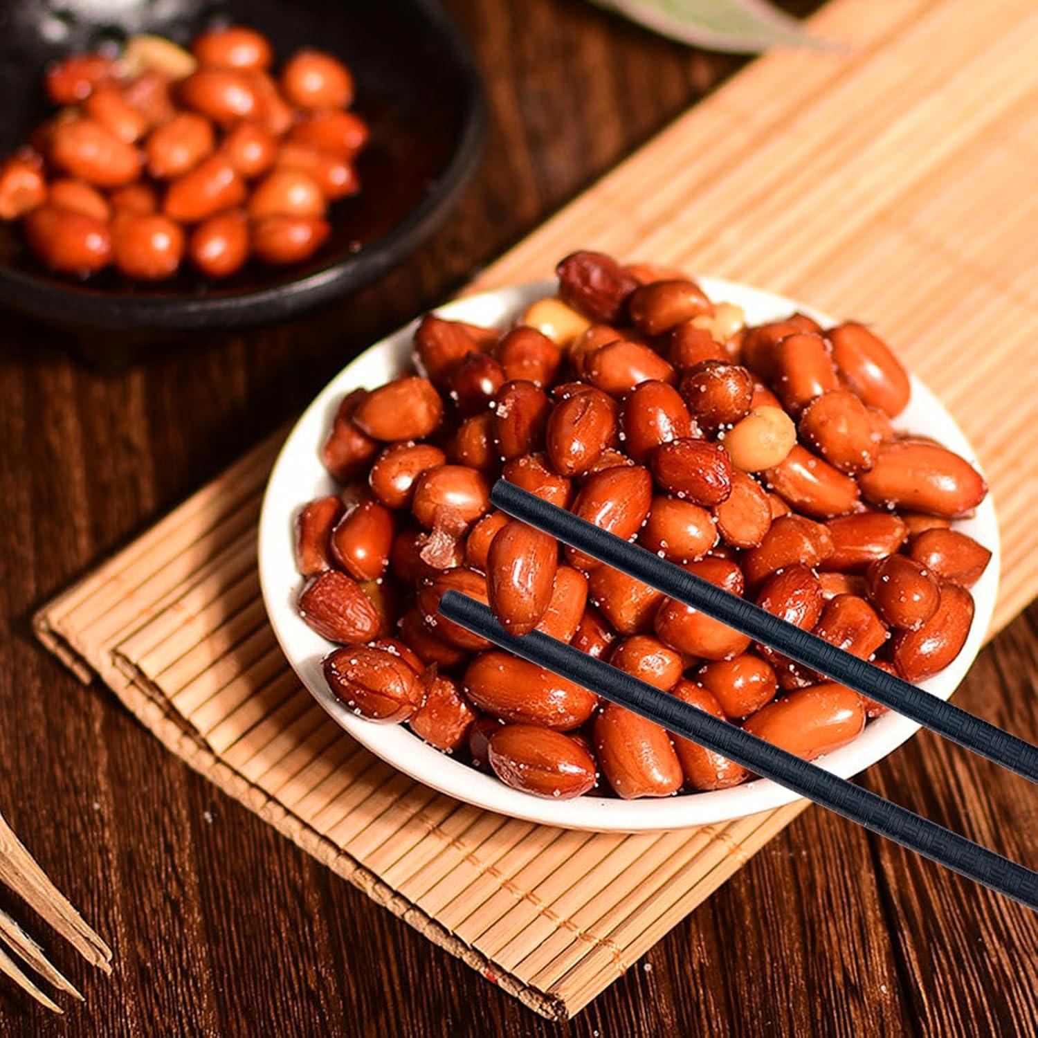 10pcs(5pairs) Alloy Lightweight Chopsticks Reusable 9.3 inches, Non-Slip, Black, Classic Luxury Fiber Glass Chop Sticks Hand Wash Hotels Restaurants