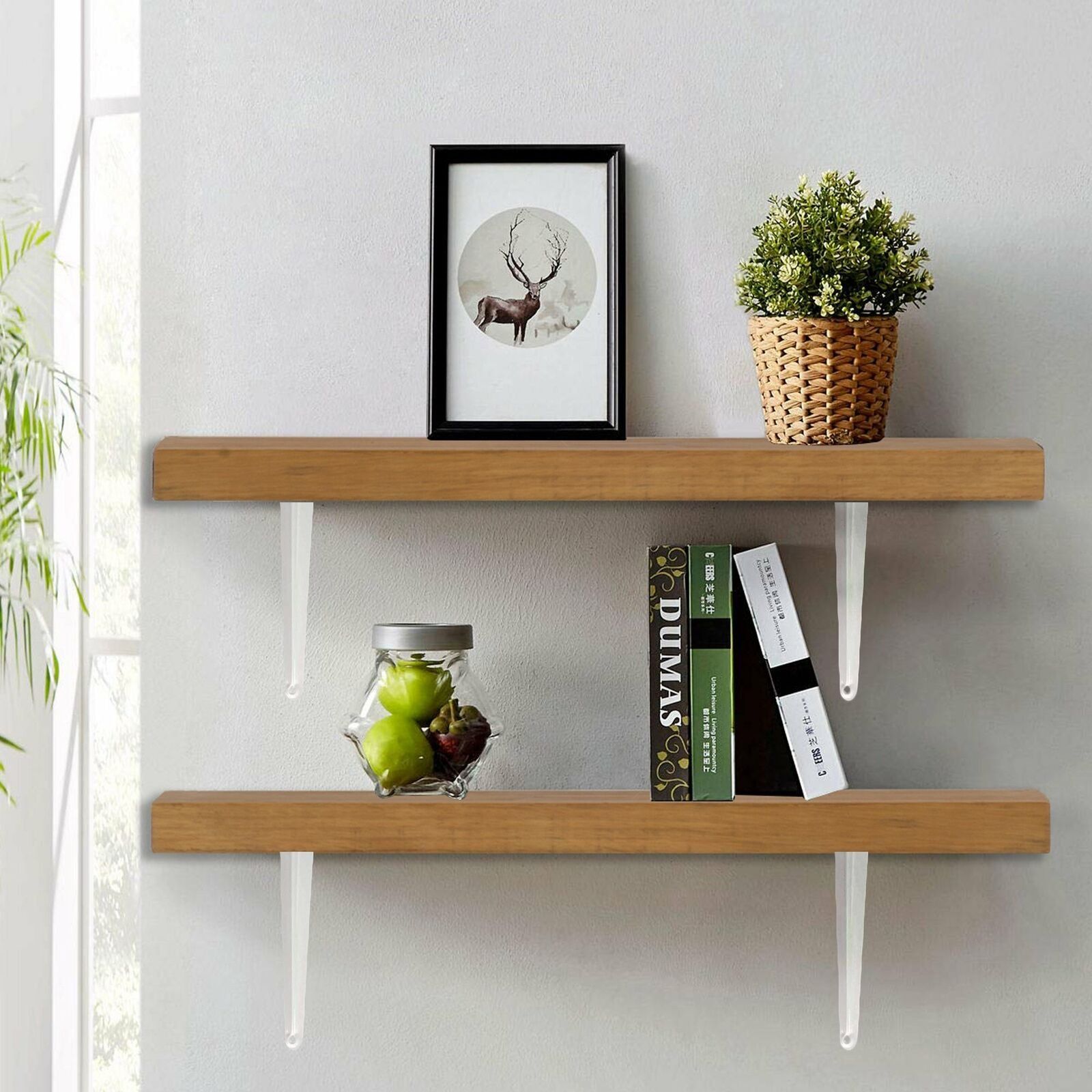 2pcs(1 Pair) Shelf Brackets White, Heavy Duty Steel Metal L Brackets for Shelves, J Wall Angle Corner Brace for Wood Board Mounting Hardware DIY Wall Mounted Shelf Support Floating Book Ledge