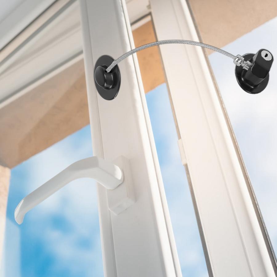 1Pc Child Safety Lock for Cabinet Fridge Door with Key Stainless Steel Cable Protection Kids Baby Home Window Locking Strong Fix Toddler Prevent Children Falling Protector Cupboard Refrigerator Home S