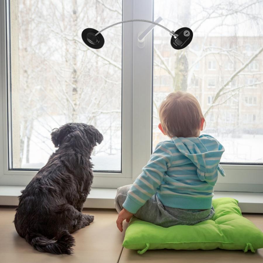 1Pc Child Safety Lock for Cabinet Fridge Door with Key Stainless Steel Cable Protection Kids Baby Home Window Locking Strong Fix Toddler Prevent Children Falling Protector Cupboard Refrigerator Home S